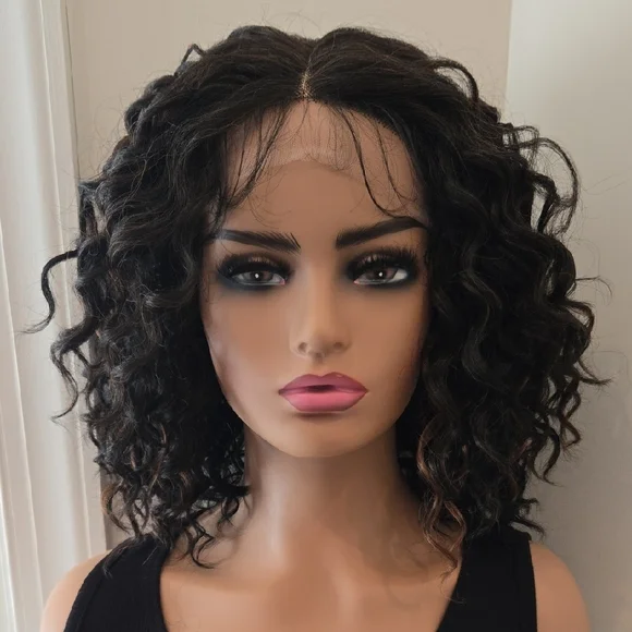 Black Curly Glueless Lace Wig - Picture 2 of 8